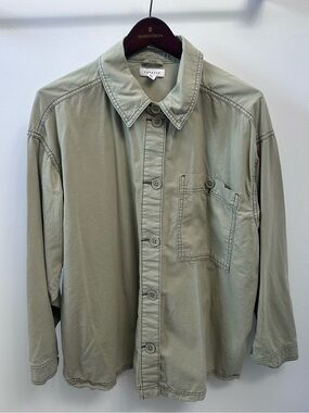 Topshop Relaxed Olive Green Utility Long Sleeve Button Up Shirt Womens 12 Large